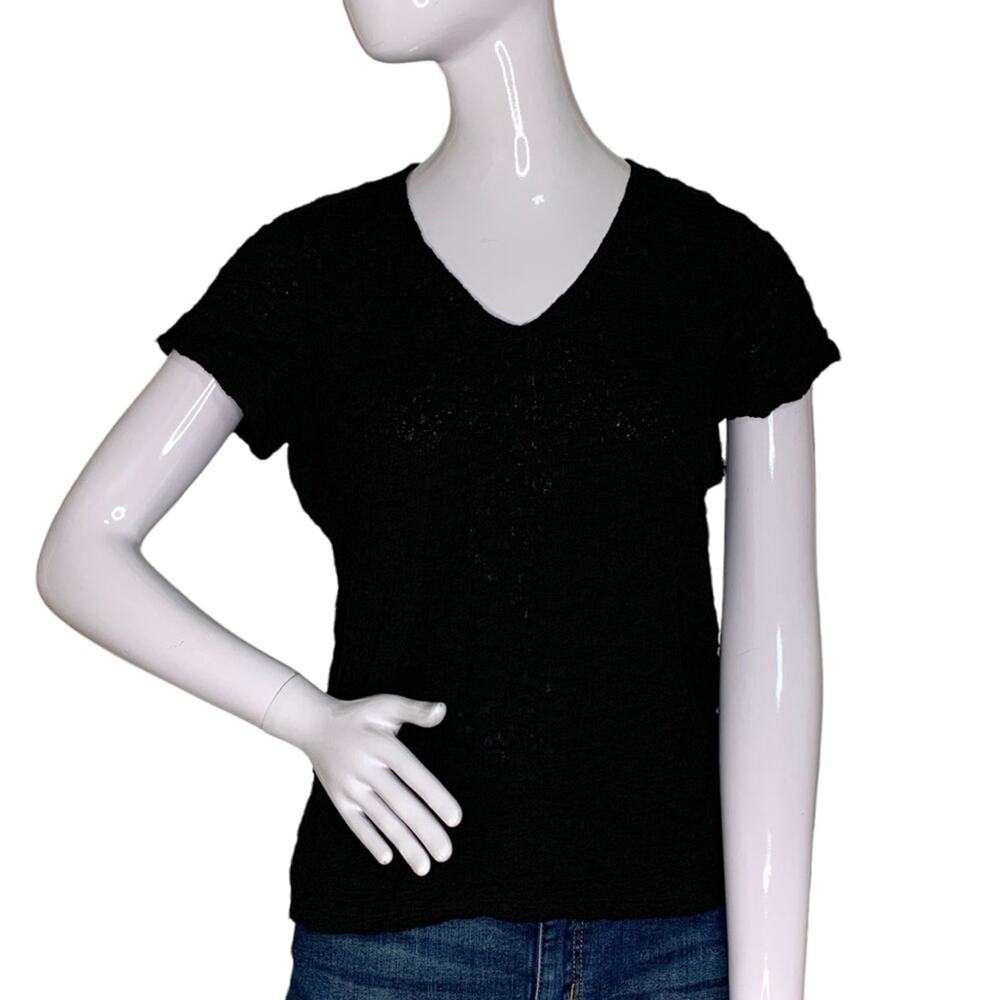 Jaclyn Smith Collection Top V-Neck Short Sleeve Black Size S